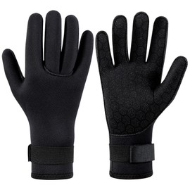 3mm Neoprene Gloves Diving Gloves Wetsuit Gloves, Anti Slip Fishing Gloves Surfing Glove with Adjustable Wrist Strap, Water Proof Gloves Pool Glove Swim Gloves Ice Fishing Gloves (Black, Small)