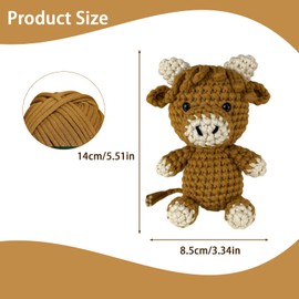 RHBTH Häkelstrick-Einführungsset (geeignet für Anfänger), gelb-braun schottische Hochland-Kuh-Häkelstrick-Set, Tier-Häkel-Strick-Set, Kinder- und Erwachsene Tier-Häkelstrick-Einführungsset