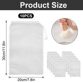MOSTFUN 10Pcs Cheese Cloths for Straining, Nut Milk Bag with Drawstring, Muslin Cloths for Cooking, Fine Mesh Cheese Cloth Bags for Straining, Reusable Straining Bag for Yogurt Juice Tea (20 x 30cm)
