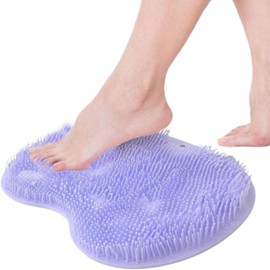 Shower Foot Scrubber Mat with Suction Cups - Wall Mounted Silicone Exfoliating Mat for Feet & Back, Non-Slip Massage Cleaner to Remove Dead Skin, Improves Circulation (Blue)
