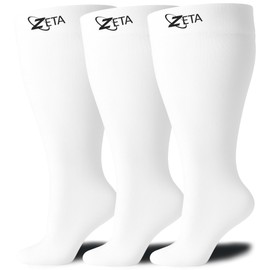 Zeta Wear 3 Pair Plus Size Knee-High Compression Socks - Closed Toe, 15-19 mmHg Graduated Support for Women & Men | Wide Calf Fit Up to 26" | Swelling, Varicose Veins, Nurses, Pregnancy, Travel