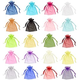 25 Organza Bags Wedding Favours Party Jewellery Pouches Mesh Drawstring Gift Wrap (5cm x 7cm, Mixed)