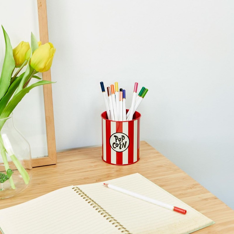 balvi Pen Holder Popcorn Colour Red and Beige Metal