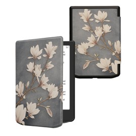 kwmobile Flip Case Compatible with Pocketbook Verse/Verse Pro/Verse Color/Vivlio Light/Light HD Case - eReader Case - Magnolia Taupe White Blue Grey