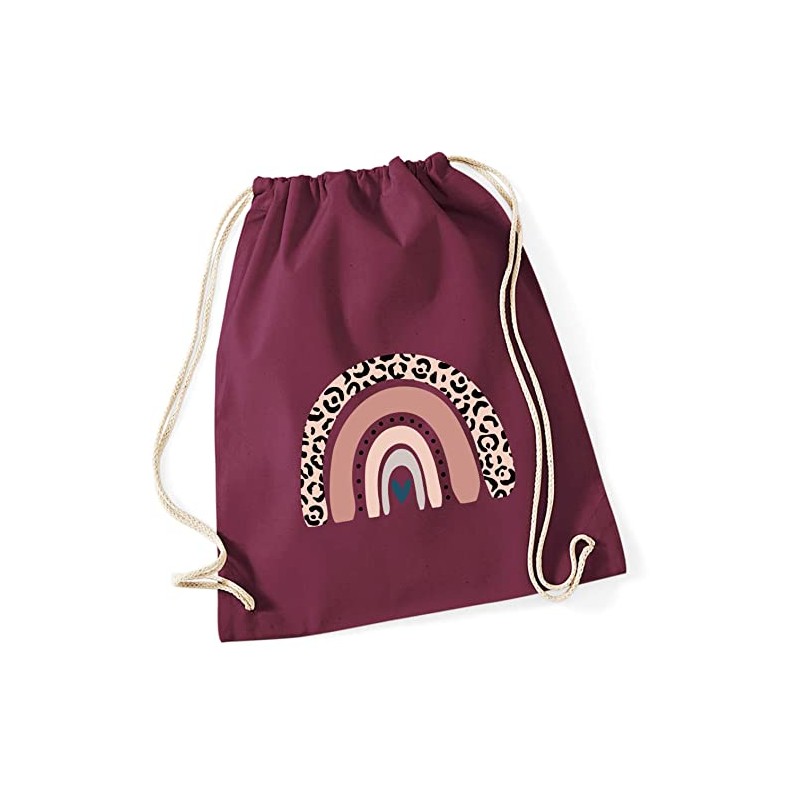 Gym Bag for Children, Cotton with Rainbow in Rose, Motif