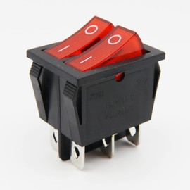 Double Rocker Switch 6-Pin 250V 16A/AC Red Rocker Illuminated On/Off