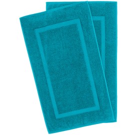 100% Cotton Bath Mats for Bathroom Floor Set of 2 Pack, 20x34 Soft Absorbent Washable Quick Dry Tub Bathmat, Aqua Blue Bathmats