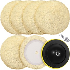 Tallew 8 Pcs 6 Inch Wool Buffing Polishing Pads Hook Loop Cutting Pads with Backing Plate for Car, Boat, Wood, Marble Surface Polishing & Scratch Removal