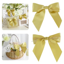 AIMUDI Gold Satin Bows 5.5" Bows for Gift Wrapping Satin Twist Tie Bows Premade Ribbon Bows for Treat Bags Invitations Baskets Wreaths Crafts Wedding Birthday Party Decorations, 24 PCs