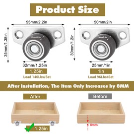 ElevateTech 4 Pieces Swivel Castors for Furniture Furniture Castors Mini Swivel Flat Mini Swivel Castors Stainless Steel Suitable for Office Kitchen Furniture Tables Drawers Cart Cabinets and Shelves