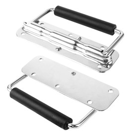 2 Pieces Chest Handle, Stainless Steel Pull Handle Heavy Duty Chest Ring Pull Handle Folding Handle with Rubber Grip for Toolbox Chest Case (14x4cm)