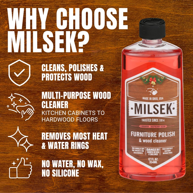 Milsek Furniture Polish and Wood Cleaner with Cinnamon Raspberry Scent