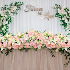 Mutcolor 4 Bundles Artificial 20 Chrysanthemum Balls with Lily Flowers Fake Silk Hydrangea Floral Decoration for Wedding Centerpiece Bouquet Indoor Table Vase Home Outdoor Arrangement (Pink)