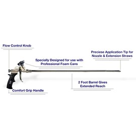 AWF Pro Foam Gun - AWF 1200, PTFE Non Stick Coated Basket, 2' Spray Foam Gun. Ideal for Contractors & DIY. High Precision, Greater Yield Foam Spray Insulation Gun, One Hand Adjustment, 2' Long Nozzle