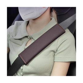 CGEAMDY Pack of 2 Seat Belt Shoulder Pads, Durable Leather Pads, Car Seat Belt Covers for Adults, Children, Women and Men (Brown)