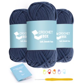 CROCHET BOX Yarn for Crocheting & Knitting - 3 PCS Cotton Nylon Blend Yarn, Dark Blue, 50g, 55Yards, Easy to See Stitches, Won't Split Yarn, Beginner Friendly