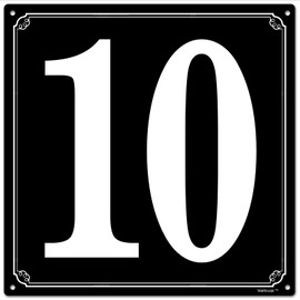 12x12 inch Metal Number Sign 10, Parking Spot Aluminum Signs, Weatherproof, Fade-Resistant, Curbside Number, Black/White, Ideal for Outdoor and Indoor Use