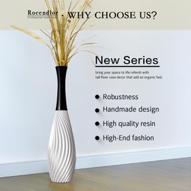 Rocendlor 23.6" Silver Tall Vases - Black Neck Teardrop Tall Floor Vase with Textured Vertical Lines & Speckled Finish, Modern Decorative Floor Vase for Living Room, Office, Wedding Decor - Resin