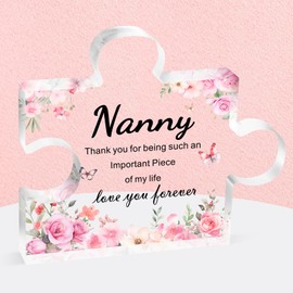 Gifts for Nanny, Nanny Birthday Gifts - Decorative Acrylic Block Puzzle 3.9x3.3 inch Ideas for Nanny Birthday, Nanny Presents for Christmas Mothers Day, Best Nanny Gifts from Daughter Son