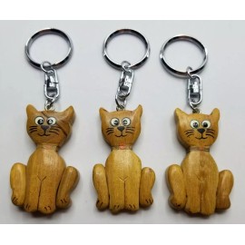 Lot of 10 Cute Wooden Animal Keychains - Cat Dog Lion Owl Tiger Pig Mouse Monkey