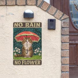 Rainy Day Cat Tin Sign 8X12IN Quirky Metal Wall Art for Bathroom, Cottage Entryway & Garden Decor