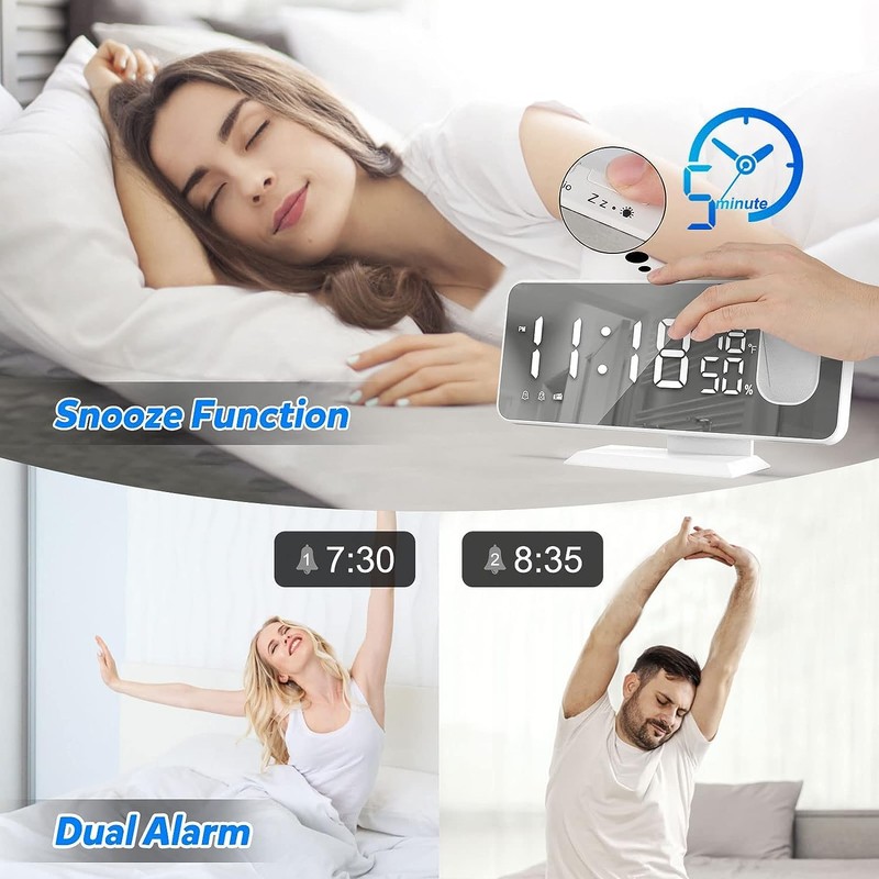 Projection Digital Alarm Clock for Bedroom, Beedove FM Radio Alarm