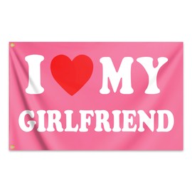 I Love My Girlfriend Flag Pink 3x5 Feet I Heart My Girlfriend Flags for Teen Girls Room Guys Funny Man Cave Wall Flags for Bedroom Dorm Room College Dorm Wall Banner Tapestry Decor