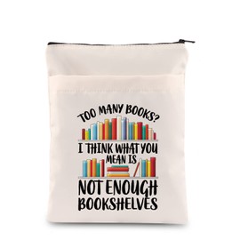 PLITI Bookworm Book Sleeve Book Lover Book Bag Book Club Gift Literary Book Theme Book Protector Bookish Gift (Enough Bookshelves BSCA)