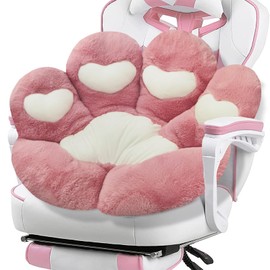 DOBUONO Cat Paw Cushion Kawaii Office Desk Chair Cushion Comfy Plush Cat Paw Shape Gaming Chair Cushion Bear Cute Seat Cushion for Girl, Kawaii Room Bedroom Decorate (Coral Pink)