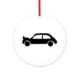 CafePress Black Crash Car Round 4" MDF Holiday Ornament