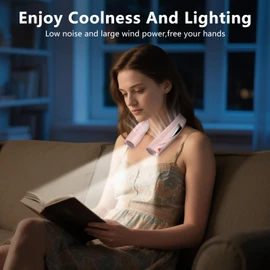laimiod Portable Neck Fan - with LED Book Light, 6-20 Hrs Long Battery, 6-Speed Adjustable, USB-C Rechargeable, Ultra Quiet, Hands-Free Personal Cooling for Men Women Outdoor Indoor