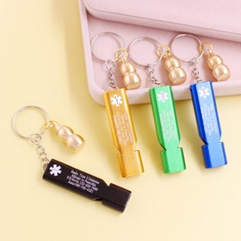 Zircobic Waterproof Brass Gourd Pill Storage Case Keychain – with Black Emergency Whistle and Blood Thinner Alert – Portable Pill Storage Container for Outdoor, Fitness, and Travel