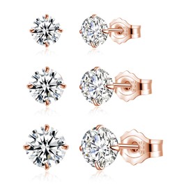 Loutade Stud Earrings 925 Silver 3 Pairs 925 Sterling Silver Heart Stud Earrings Set, 3/4/5 mm Hypoallergenic Small Sleeping Cartilage Heart Shaped Cubic Zirconia Silver Women's Stud Earrings, Cubic