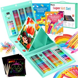 iBayam Art Kit, 251-Pack Art Supplies Drawing Kits, Arts and Crafts Gifts Box for Kids Teen Girls Boys, Art Set Case with Trifold Easel, Scratch Paper, Sketch Pad, Coloring Book, Crayons, Pencils