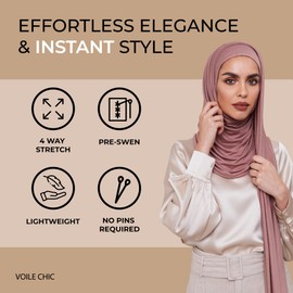 Voile Chic Instant Hijab Scarf for Women - Presewn Jersey Hijab Dusty Rose