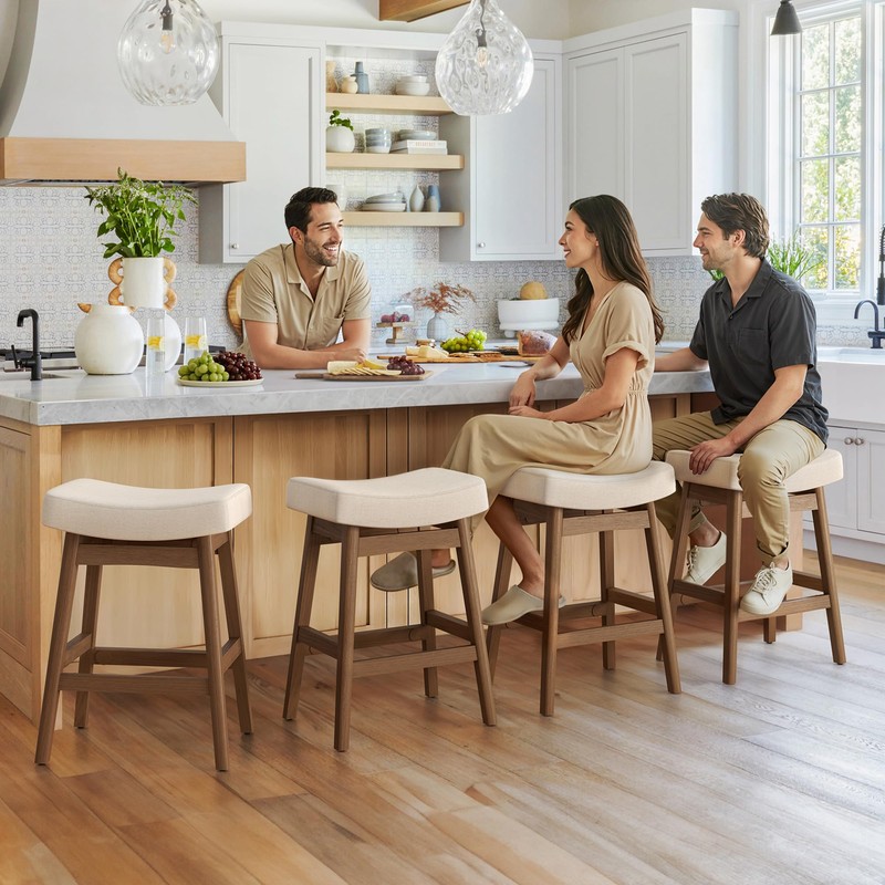 Bar Stools Set of 3, Barstools with Sturdy Wood Legs,