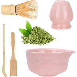 Matcha Set, Matcha Set Pink, Matcha Bowl with Spout, Matcha Stirrer and Stand, Matcha Spoon, Teaspoon, 5-Piece Matcha Set Pink for Tea Lovers