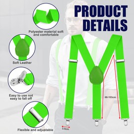 Aomig Braces for Men Striped Braces Men Extra Strong Wide 3.5 cm with Very Strong 3/4 Metal Clips Adjustable Elastic One Size Braces for Men Women Wide Long X/Y-From, Bright green