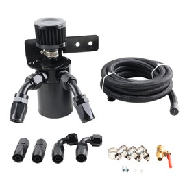 BAGARAATAN 8AN Baffled Oil Catch Can Breather Can with Drain Valve 350ML Bundle and 10FT 8AN 1/2" Fuel Line Fitting Kit Nylon Braided CPE Oil Hose