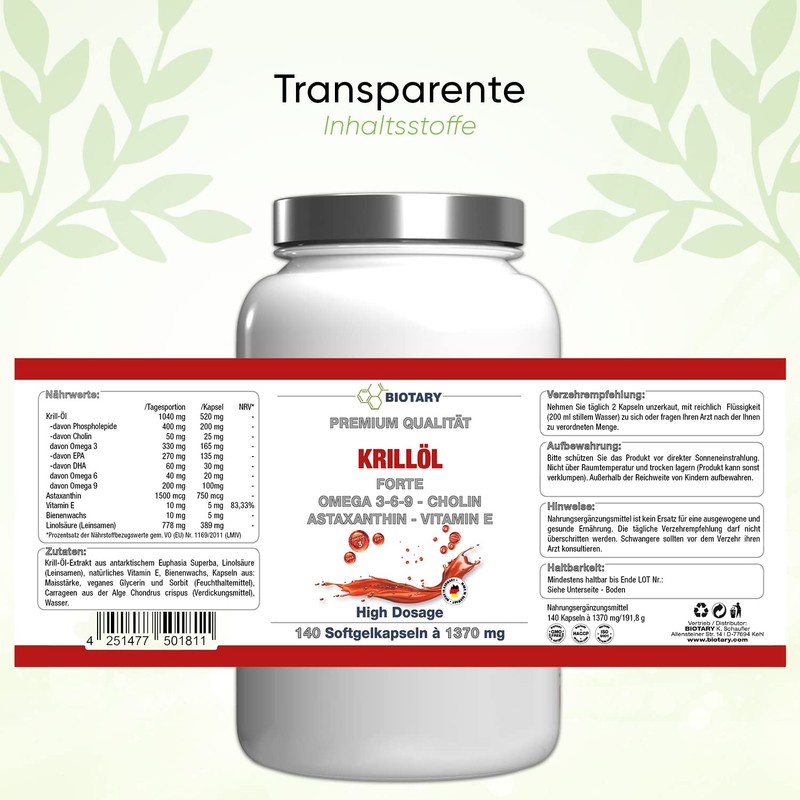 BIOTARY Krill Oil Soft Gel Capsules, 140 Capsules, 1040 mg