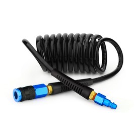 GASHER 1/4" x 10FT Black Reinforced Polyurethane Air Hose With Bend Restrictor, 1/4" AMT Universal Air Coupler, For Air Compressor