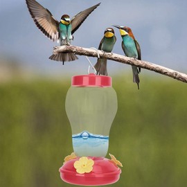 Hummingbird Feeder Hanging Hummingbird Drinking Trough Outdoor Bird Plastic Drinker Flowers Shape Wild Bird Water Dispenser (Red)