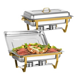 WYUEEEE Chafing Dishes for Buffet, 2 Pack, 8QT Stainless Steel Chafing Dishes Buffett Set [Elegant Gold and Silver Colors] Food Warmers for Parties Weddings Catering and Dinners