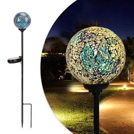 Solar Garden Lights Outdoor Decorative - Solar Gazing Ball Mosaic Garden Stakes Decorative Waterproof Outdoor Lights for Pathway Yard Lawn Decoration Blue