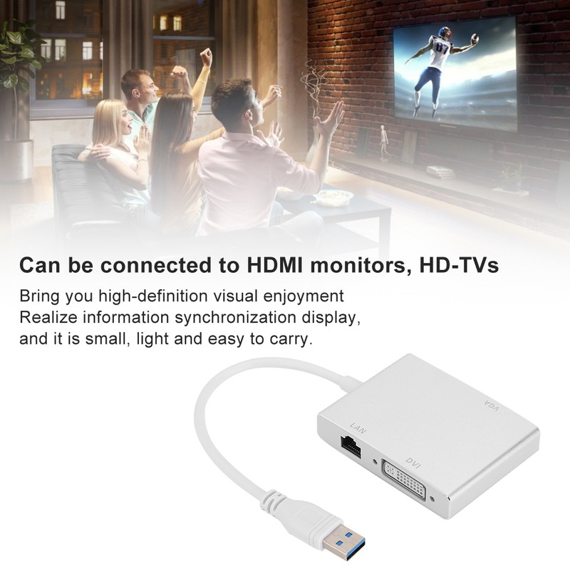 4 in 1 USB3.0 Adapter to VGA DVI HDMI LAN