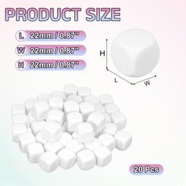 sourcing map 20Pcs Acrylic Blank Dice, 22mm/0.87" Acrylic Rounded Corner Six Sided Blank White Dice Blocks with Smoothed Surface for Board Games Party Fun