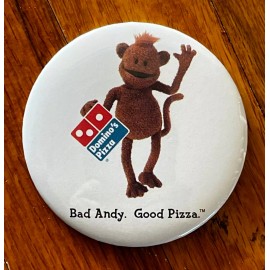 Bad Andy Domino's Pizza Advertising Promo Button Pin BadAndy Henson NEW 2000