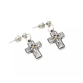 JKCE Designs Mustard Seed Silvertone Cross Earrings, Mustard Seed Jewelry, Matthew 17 2