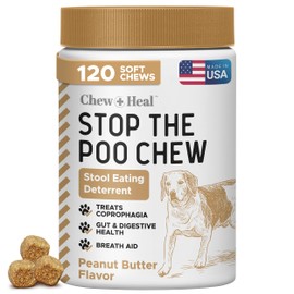 No Poo Chews for Dogs, 120 Soft Chews, Peanut Butter Flavor Chew No Poo Bites - Dog Coprophagia Treatment, Deterrent to Stop Eating Poop - Treats Bad Breath and Boosts Gut Health - Made in USA