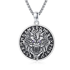 ZIPPICE Viking Chain 925 Sterling Silver Necklace Viking Chain Men's Animal Necklace Viking Jewellery Gift for Men Women with 22 Inches + 2 Inches Stainless Steel Chain, Sterling Silver